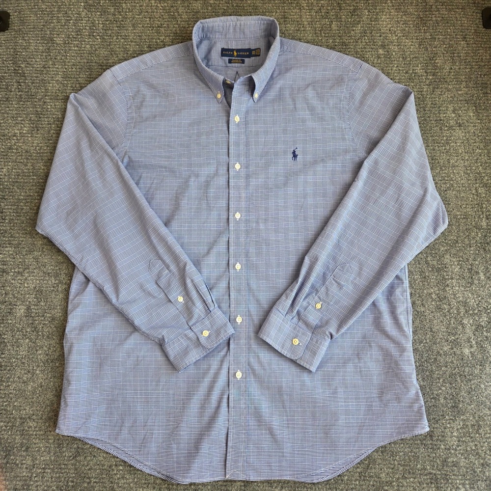 Ralph Lauren Mens XXL Classic Fit Performance Shirt Blue Check Button Down